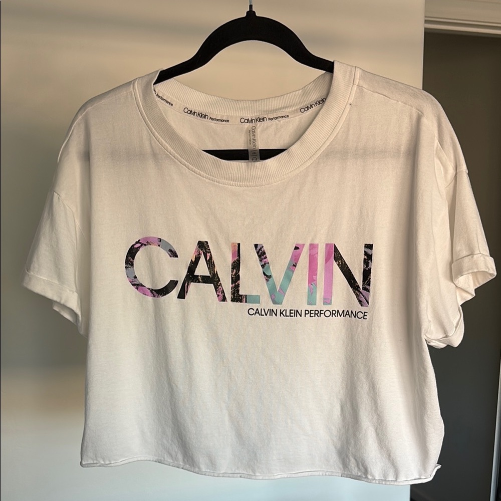 Calvin Klein Performance White Crop Graphic Tee